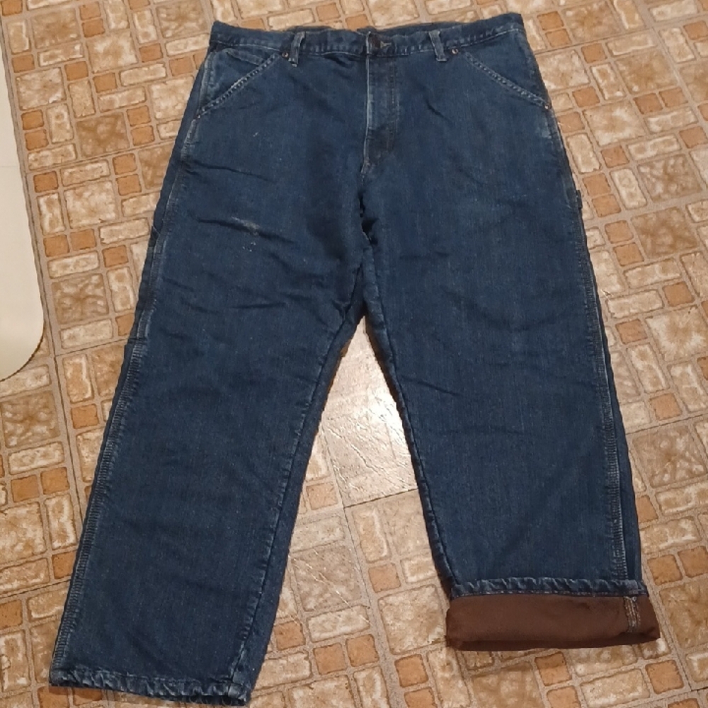 Men's Blue Jeans Wrangler Carpenter Jeans Flannel lined 36x30